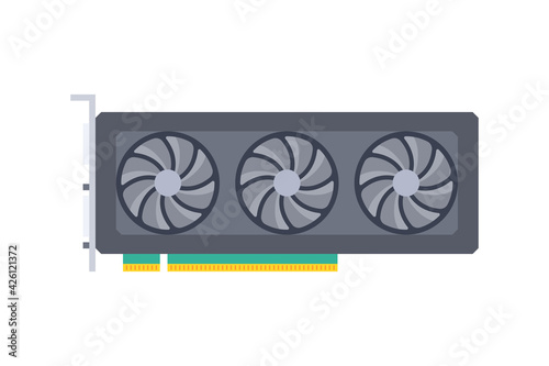 Mining video card. Miner of GPU. Technology extraction crypto currency. Virtual money. Vector illustration.