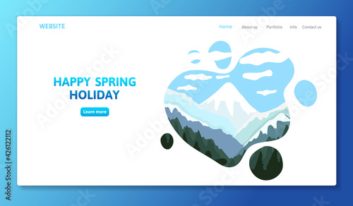 Travel promo website template with text and tourist landmarks illustration for travel and tour promotion. Vector cartoon flat illustration.