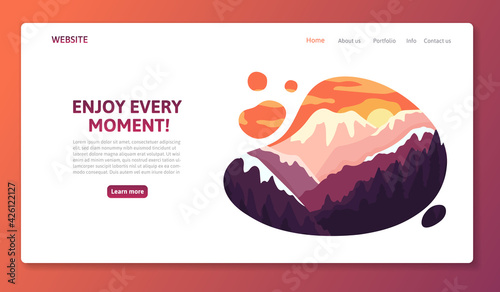 Travel promo website template with text and tourist landmarks illustration for travel and tour promotion. Vector cartoon flat illustration.