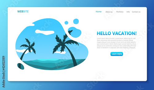 Travel promo website template with text and tourist landmarks illustration for travel and tour promotion. Vector cartoon flat illustration.