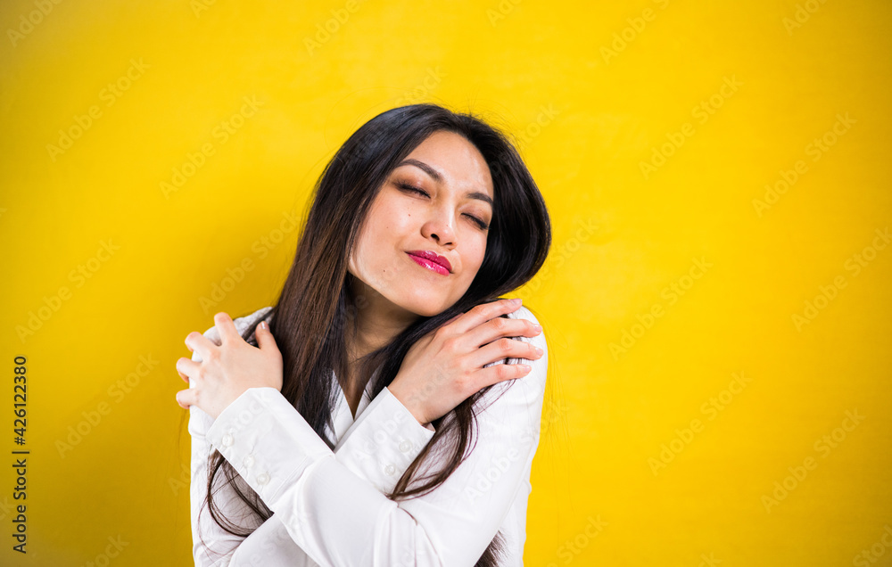 Young happy woman in close-up in the studio - studio photography Young happy woman in close-up in the studio - studio photography