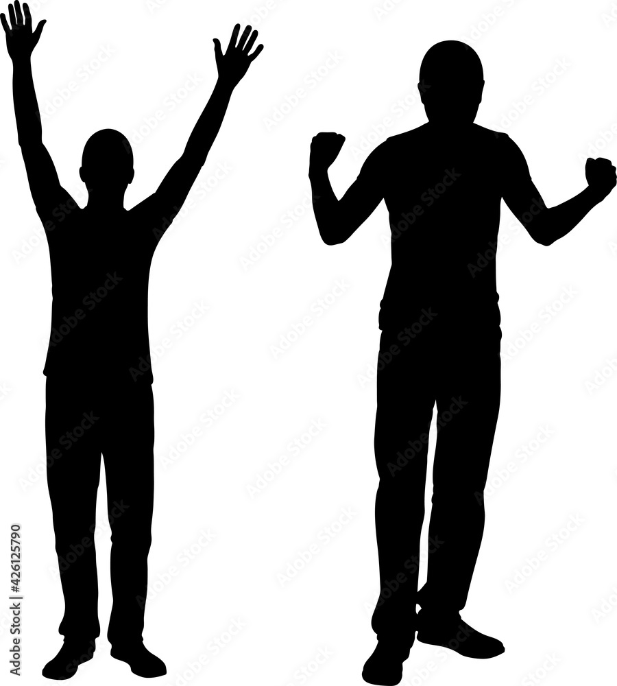 silhouettes of happy men isolated on white