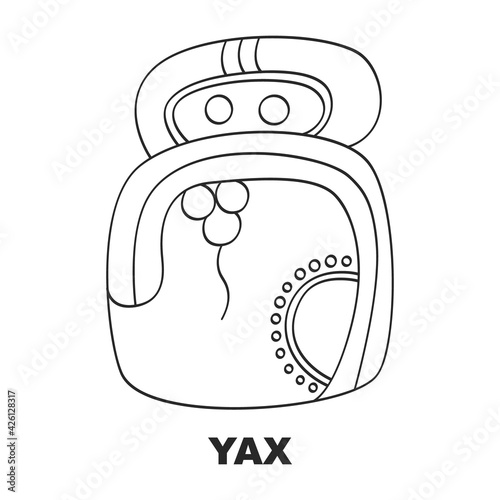 Vector icon with Glyph from Maya Haab calendar. Calendar month symbol Yax photo