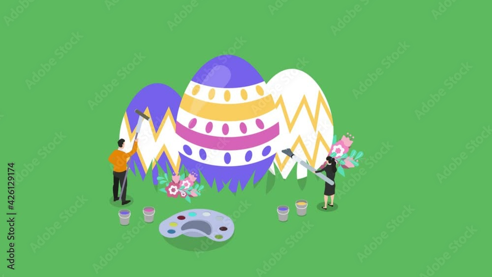 Couple coloring big Easter egg together at park Couple coloring big Easter egg together at park