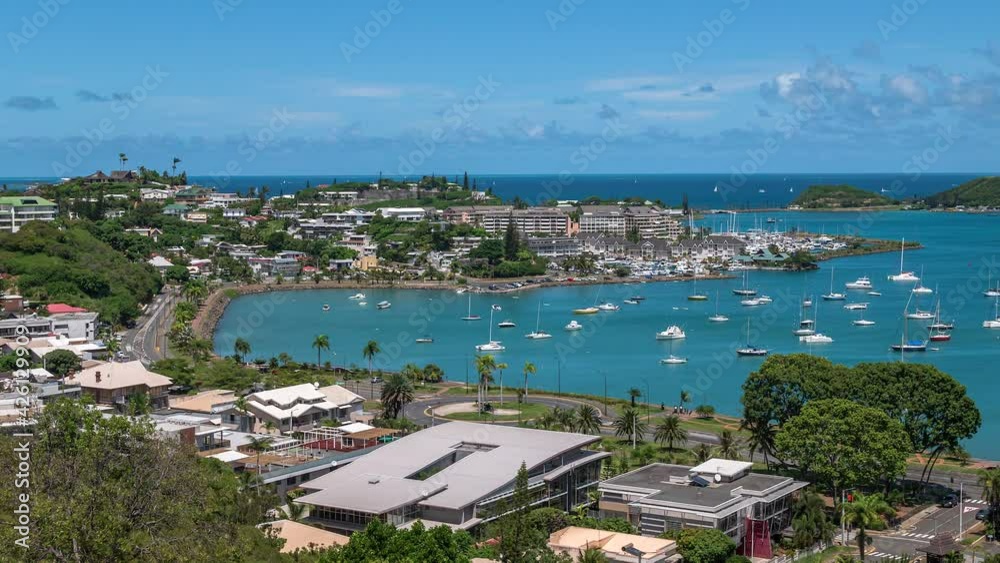 Day timelapse of Orphanage bay in Nouméa, New Caledonia, traffic and boats. Tight shot Day timelapse of Orphanage bay in Nouméa, New Caledonia, traffic and boats. Tight shot
