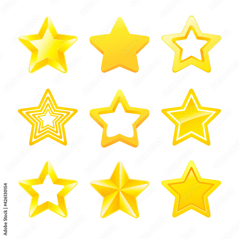 Set of different gold ranking stars. Vector golden stars collection for game icons award and rank isolated on white background. EPS10 Set of different gold ranking stars. Vector golden stars collection for game icons award and rank isolated on white background. EPS10