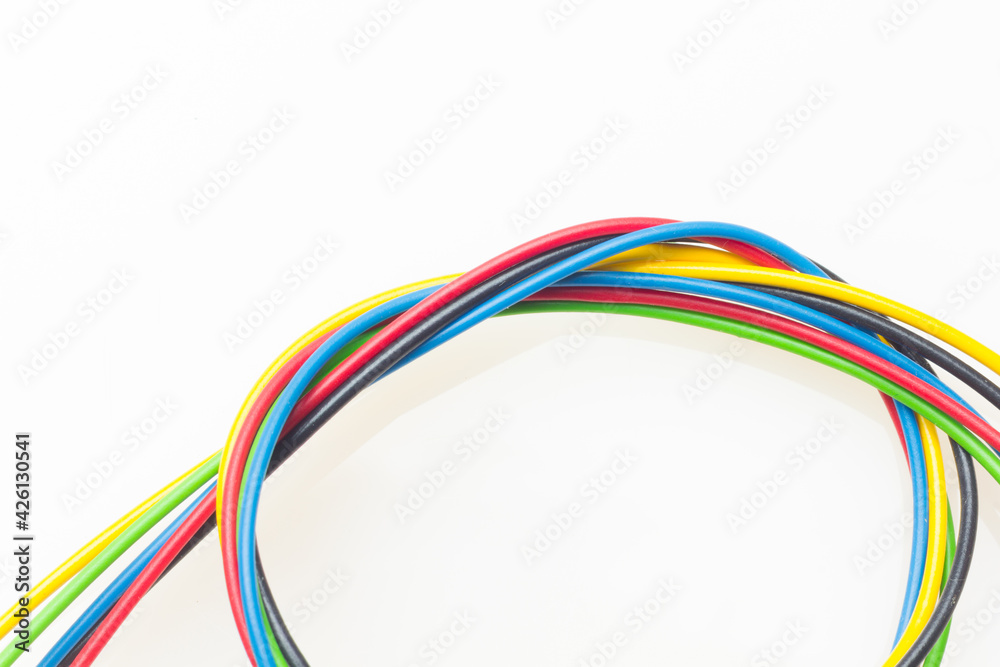 Colored wires on white background Colored wires on white background