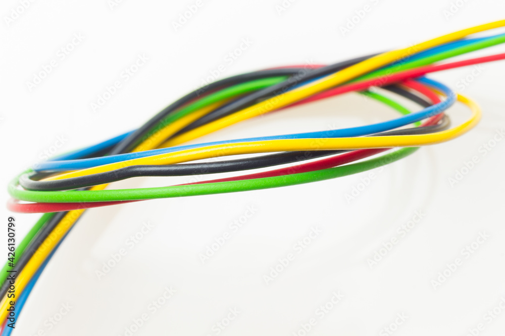 Colored wires on white background Colored wires on white background