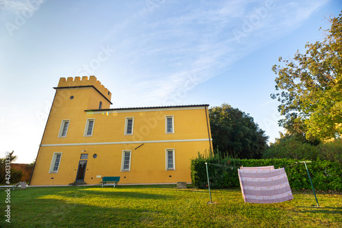 Old large yellow villa in the Tuscany region.Italy photo