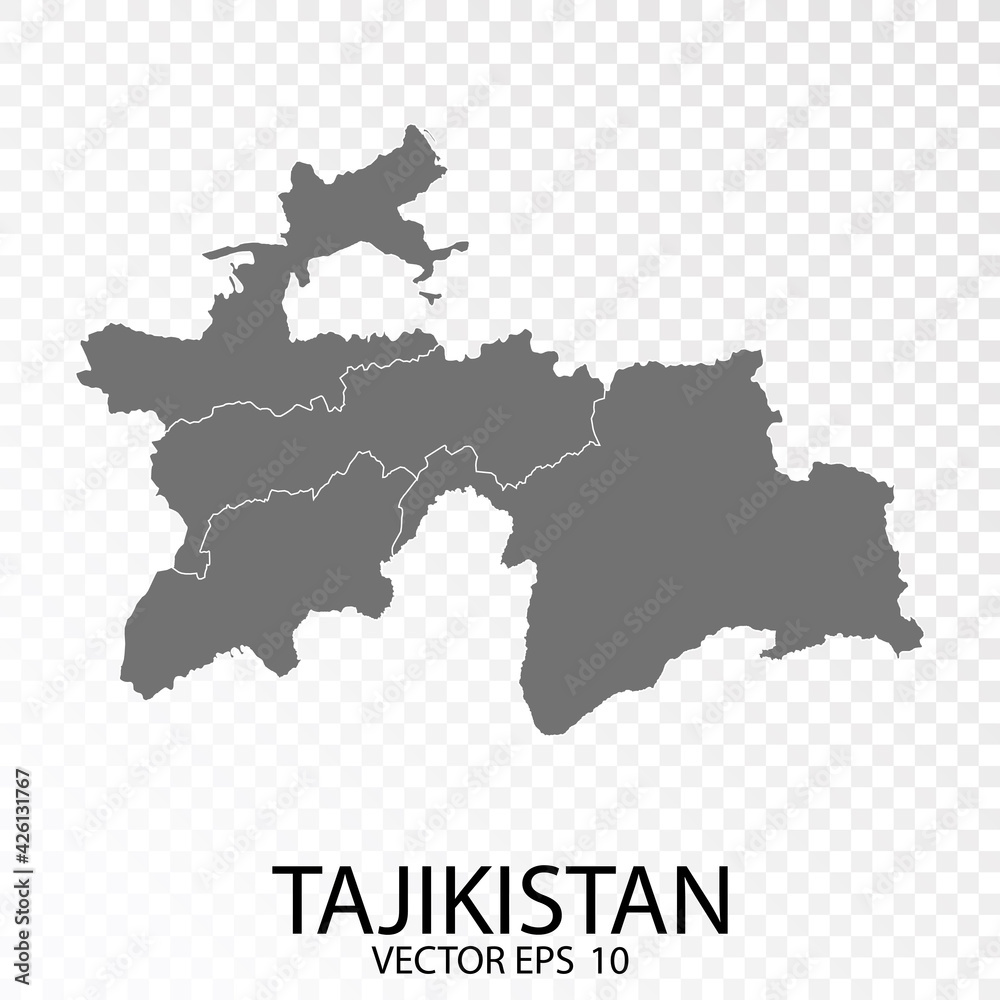 Transparent - Grey Map of Tajikistan. Vector Eps 10.