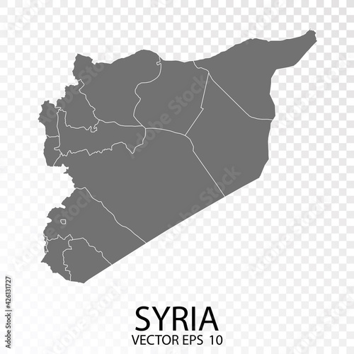 Transparent - Grey Map of Syria. Vector Eps 10.