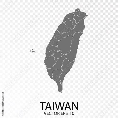 Transparent - Grey Map of Taiwan. vector illustration eps 10.