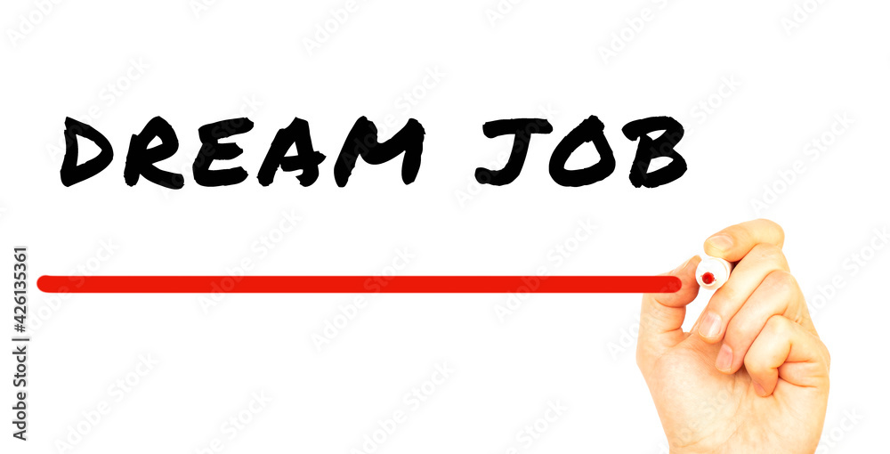 Hand writing DREAM JOB with red marker. Isolated on white background. Hand writing DREAM JOB with red marker. Isolated on white background.