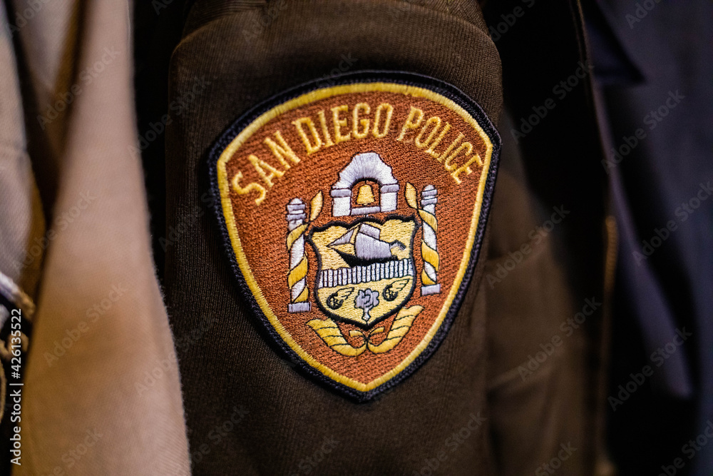 San Diego police clothes batch logo on uniform Stock Photo | Adobe Stock