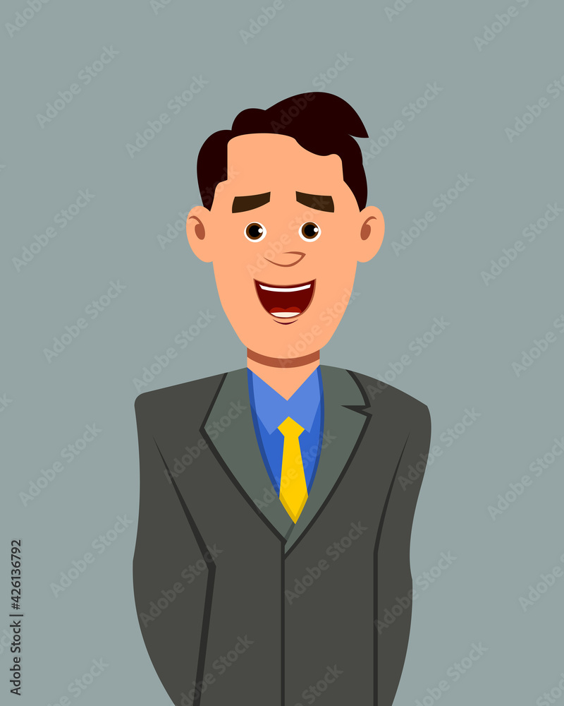 Businessman joyful facial expression vector illustration. Businessman character expression for design, motion or animation.