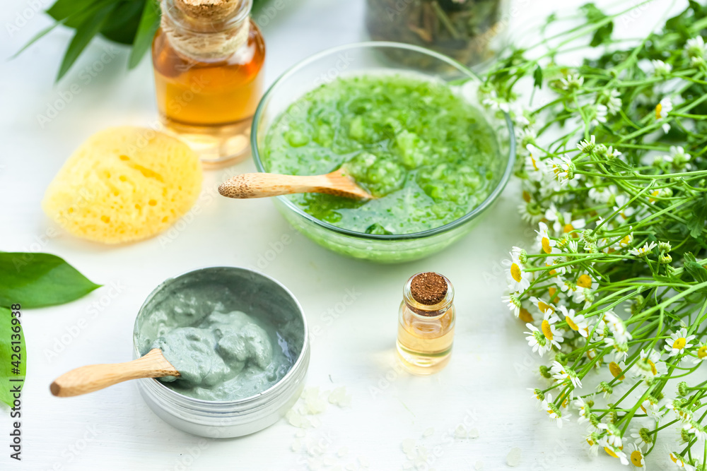 Refreshing handmade cucumber mask. Self care, home face and body treatment durine lockdown. Concept of natural organic ingredients and essential oil in cosmetics. Zero waste, eco friendly. Close up