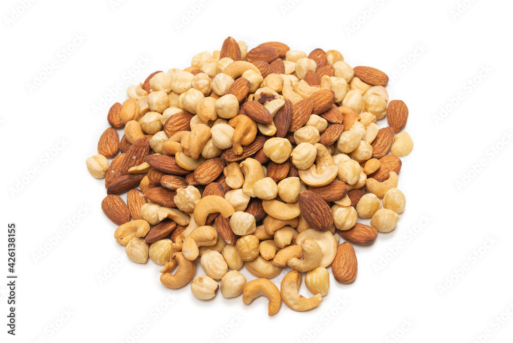 Mix of nuts isolated on white background. Top view. Mix of nuts isolated on white background. Top view.