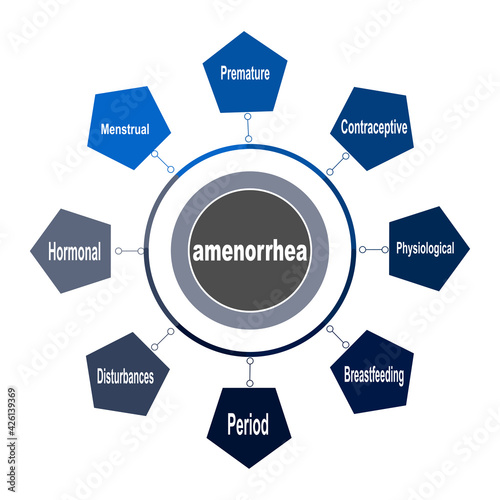 Diagram concept with Amenorrhea text and keywords. EPS 10 isolated on white background