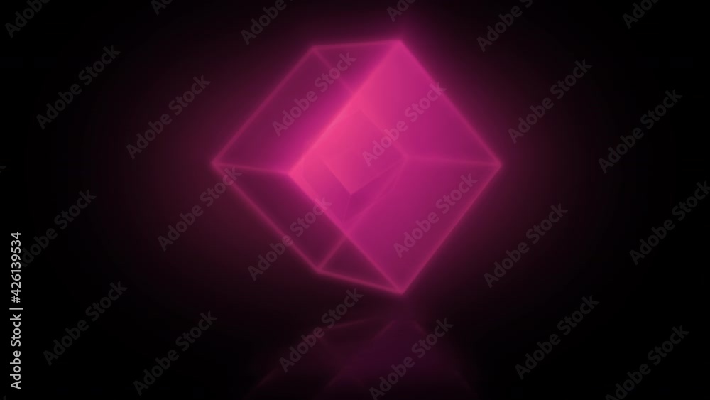 Big red rotating 3D glass cube with a small cube inside rotating in unison projecting a reflection on a glossy surface. A seamless looping animation. The red and orange color version of the series. Big red rotating 3D glass cube with a small cube inside rotating in unison projecting a reflection on a glossy surface. A seamless looping animation. The red and orange color version of the series.