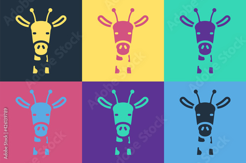 Pop art Giraffe head icon isolated on color background. Animal symbol. Vector