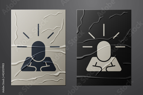 White Depression and frustration icon isolated on crumpled paper background. Man in depressive state of mind. Mental health problems. Paper art style. Vector
