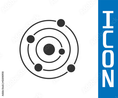 Grey Solar system icon isolated on white background. The planets revolve around the star. Vector