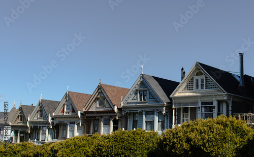 San Francisco Painted Ladies lined up hazy sky in the Bay Area California