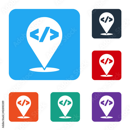 White Web design and front end development icon isolated on white background. Set icons in color square buttons. Vector