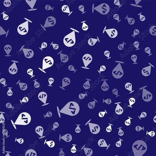 White Web design and front end development icon isolated seamless pattern on blue background. Vector