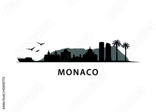 Monaco Skyline Silhouette City Vector Design Art | Urban Landscape | France, Palms, Coast