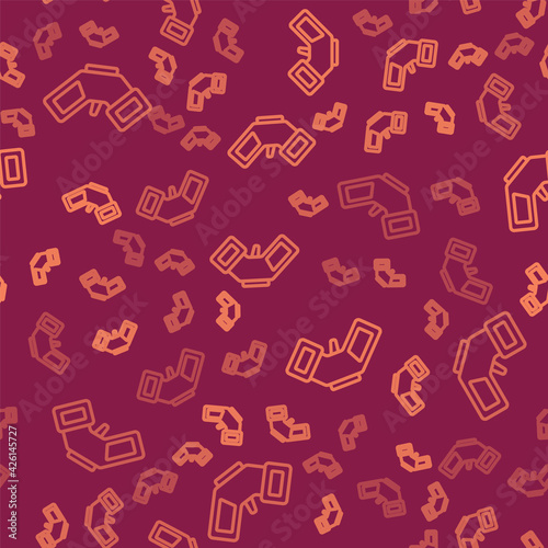 Brown line Digital contactless thermometer with infrared light icon isolated seamless pattern on red background. Vector