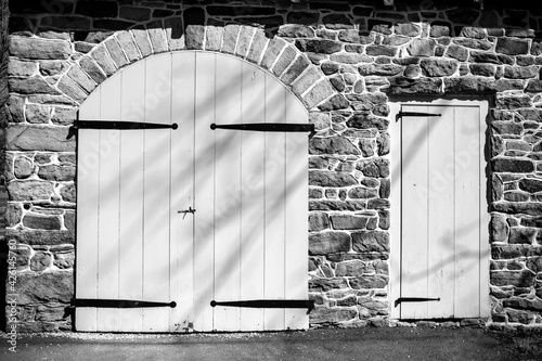 A door in a historical stone building in Valley Forge National Park in Pennsylvania.