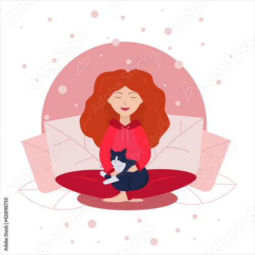 Cute Girl with cat illustration