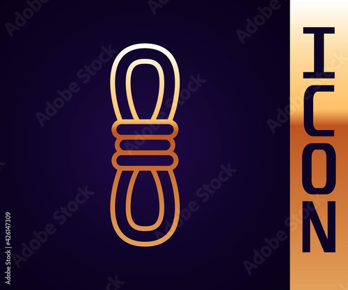 Gold line Climber rope icon isolated on black background. Extreme sport. Sport equipment. Vector