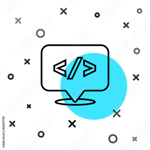 Black line Web design and front end development icon isolated on white background. Random dynamic shapes. Vector