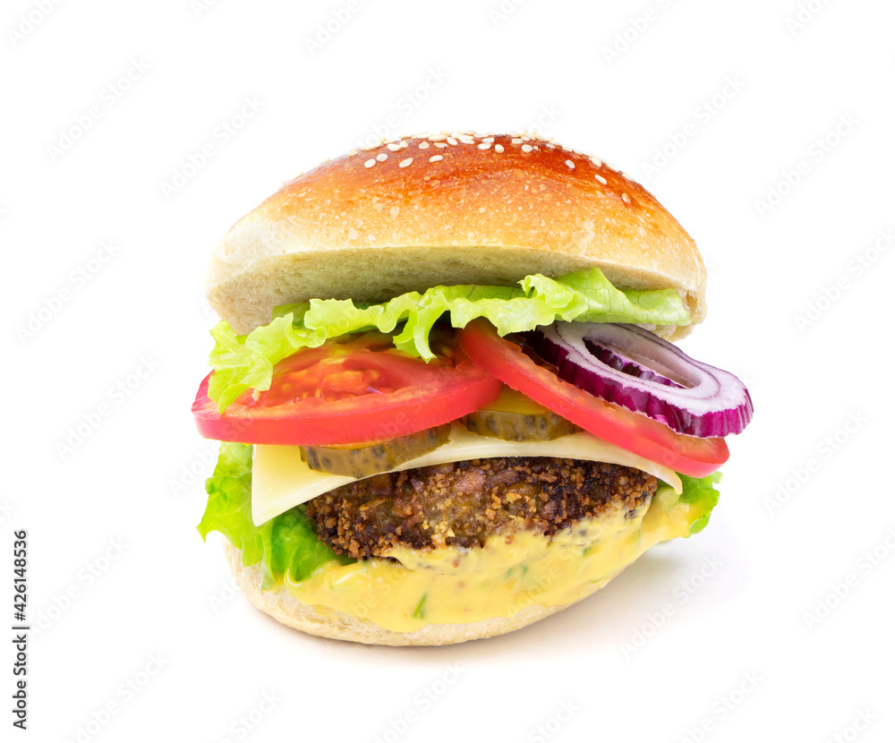 Cheeseburger isolated on a white background. Hamburger with cheese. Burger isolated Cheeseburger isolated on a white background. Hamburger with cheese. Burger isolated