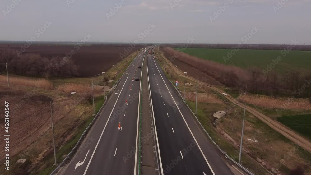 Aerial View Of Highway Repair Construction