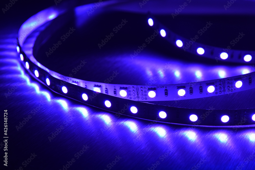 Led strip light glowing RGB diodes