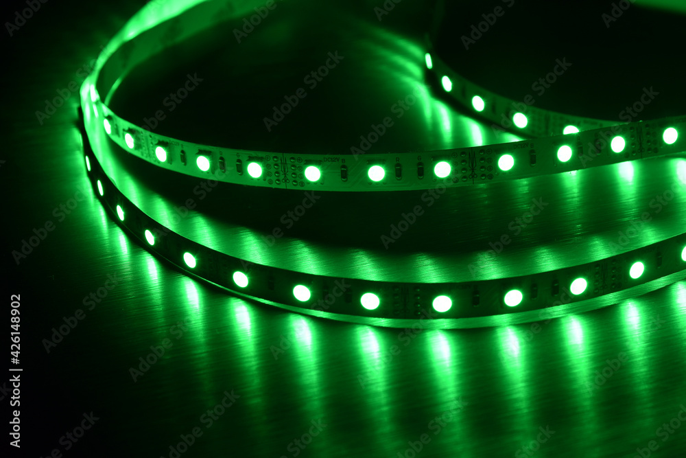 Green light led strips abstract background