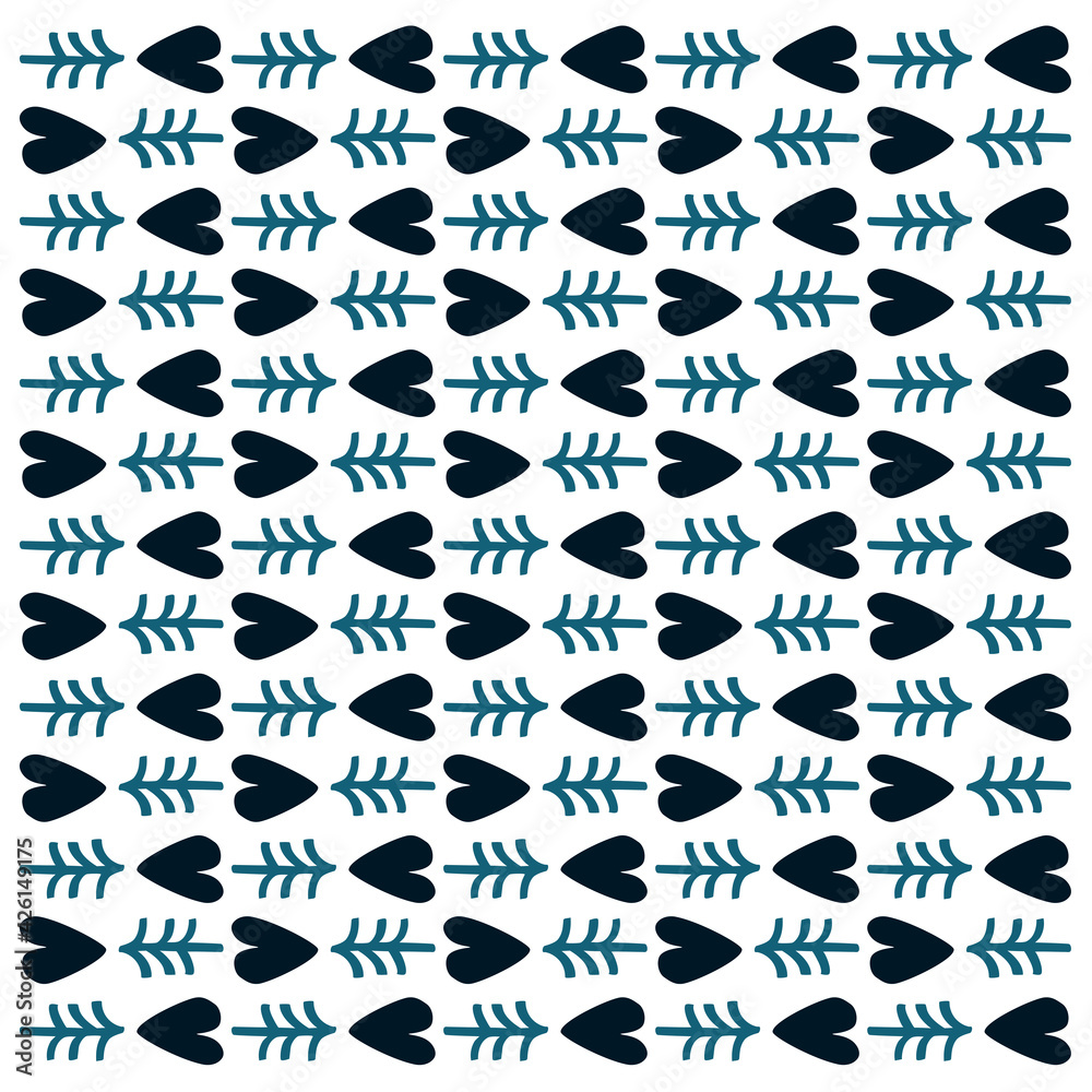 Elegant folk art deco monochrome seamless pattern. Retro stylish blue boho hand drawn modern folklore linocut organic shapes hearts trees twigs. Wallpaper book cover backdrop packaging textile decor Elegant folk art deco monochrome seamless pattern. Retro stylish blue boho hand drawn modern folklore linocut organic shapes hearts trees twigs. Wallpaper book cover backdrop packaging textile decor