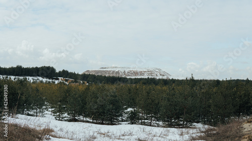 Large White Mountain of industrial phosphogypsum wastes - unusual tourist attraction near Voskresensk in Moscow oblast, Russia
