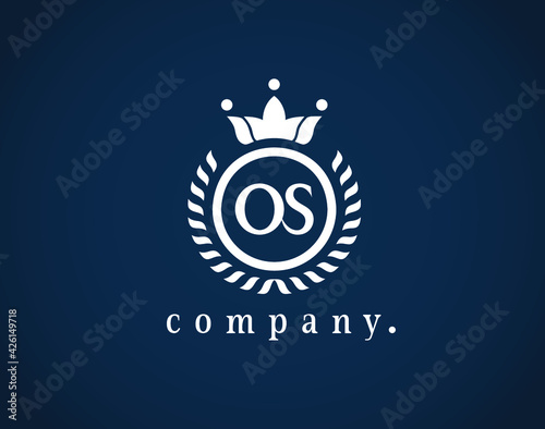 Beautiful Calligraphy Letter  OS, SO, O or S emblem for logo, card, badge, antique, restaurant, cafe, boutique, hotel, heraldic, jewelry, product, or company name. Luxury letter with a laurel wreath.