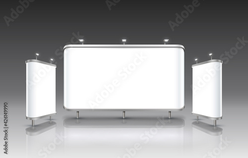 Scene presentations board, table white display. Vector