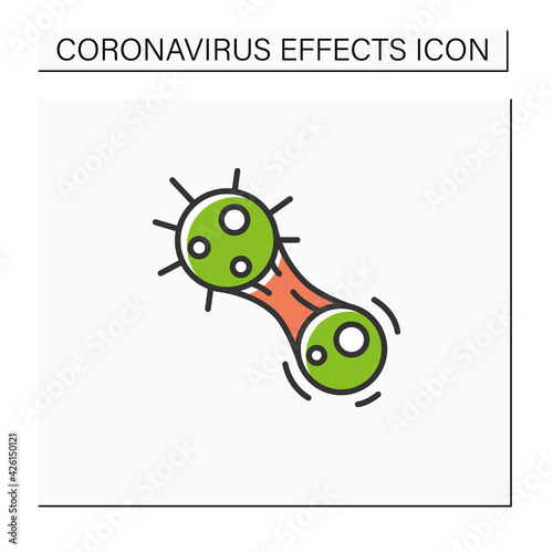 Covid mutation color icon. Virus evolution and molecule mitosis. Concept of infection disease strain mutation and changing. Isolated vector illustration