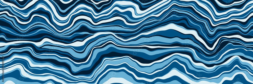 Fototapeta premium Abstract liquid background. Marble texture, natural stone, free spill of paint. Vector illustration. Long horizontal banner.