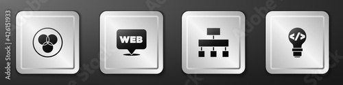 Set RGB and CMYK color mixing, Web graphic design, Site map and Front end development icon. Silver square button. Vector