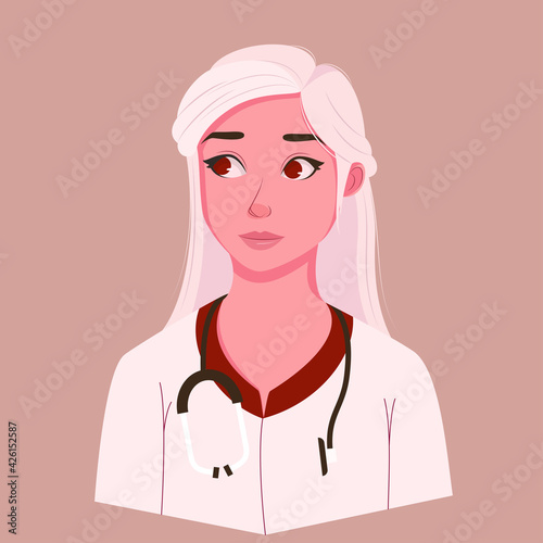 white-haired female doctor with a stethoscope. medical personnel vector illustration