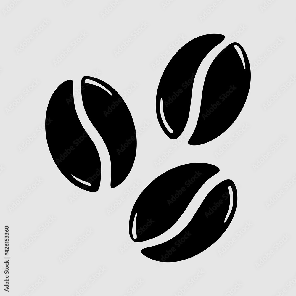 Group of roasted coffee beans, caffeine symbol Group of roasted coffee beans, caffeine symbol