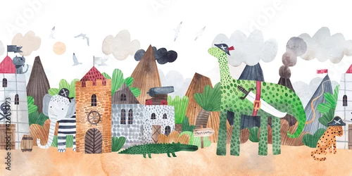 Obraz Fort z uroczymi zwierzętami piratami. Wioska piratów.