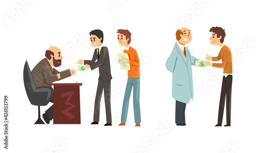People Offering Bribes Set, Prevention of Corruption Concept Cartoon Vector Illustration